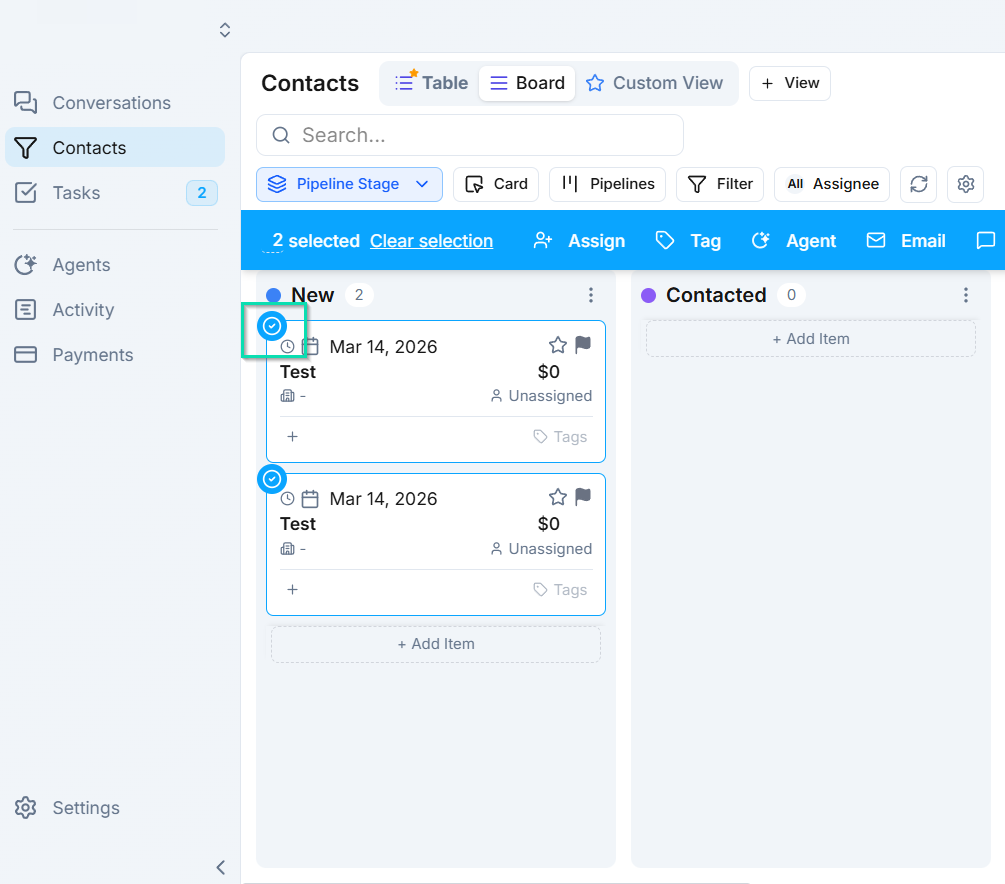Board view — select an entire pipeline